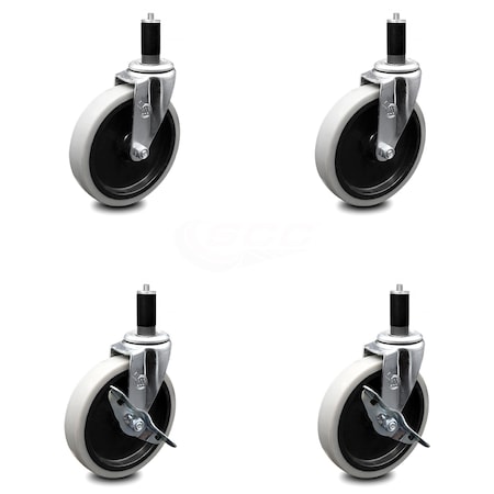 Service Caster 5 Inch Thermoplastic Wheel 1-1/5 Inch Expanding Stem Caster Set with 2 Brakes SCC-EX05S510-TPRS-114-2-SLB-2